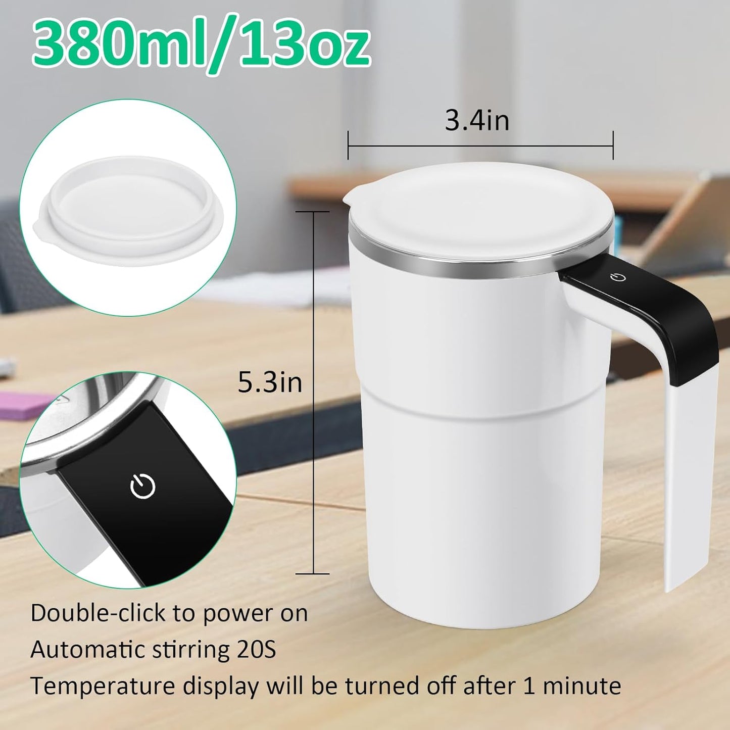 Novixfinds® Smart Temperature Mug: Rechargeable Self-Stirring Cup (12oz)